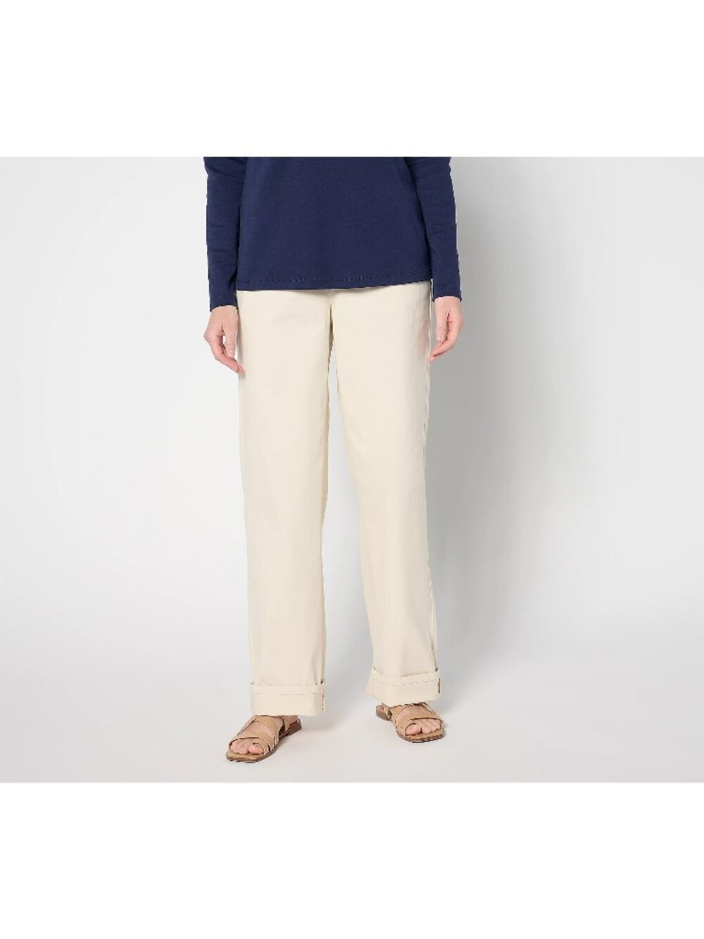 Denim and Co Pants Medium Regular EasyWear Twill Full Length Wide Leg Ecru NEW